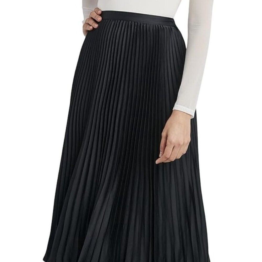 BCBGMAXAZRIA Accordion Pleated Maxi Skirt M Black Sheer Elastic Waist Formal